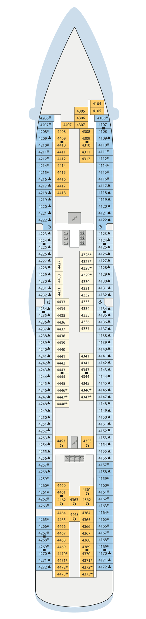 AIDAblu - Deck 4 - Deckplan mit Kabinen