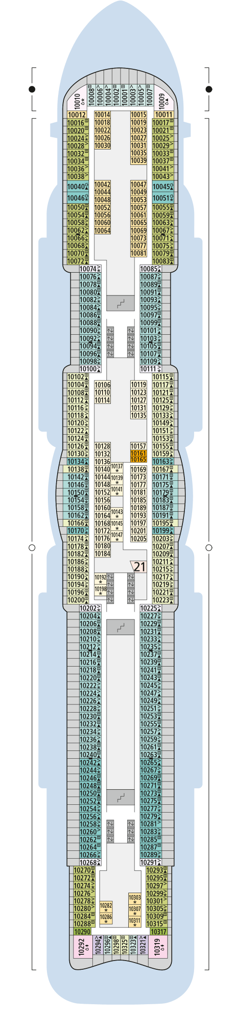 AIDAcosma - Deck 10 - Deckplan mit Kabinen