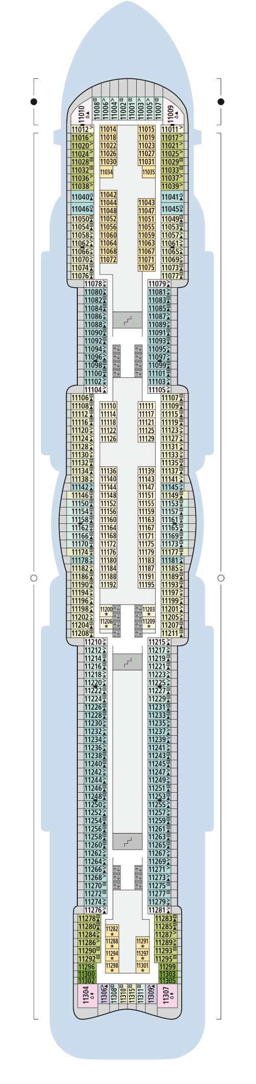 AIDAcosma - Deck 11 - Deckplan mit Kabinen