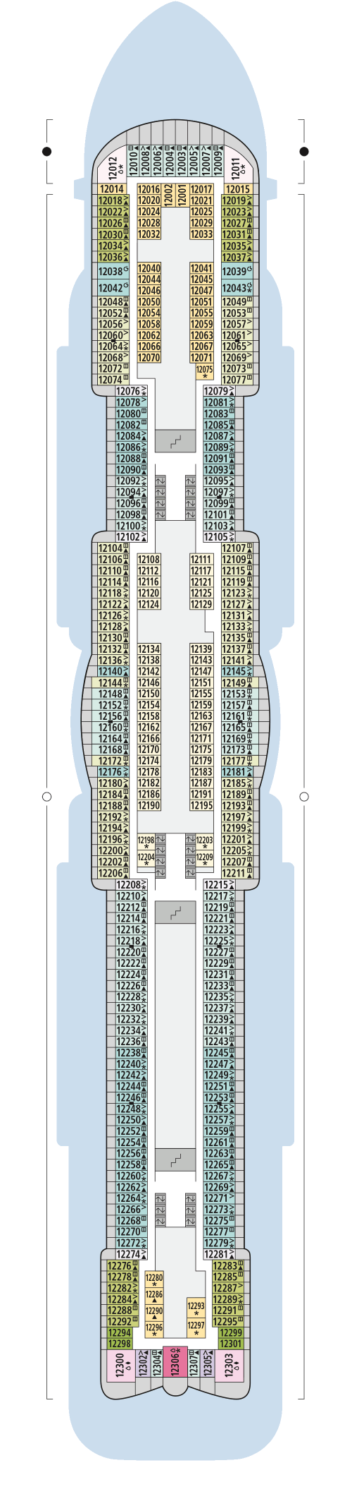 AIDAcosma - Deck 12 - Deckplan mit Kabinen