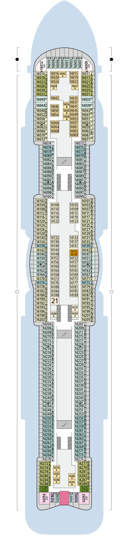 AIDAcosma - Deck 14 - Deckplan mit Kabinen