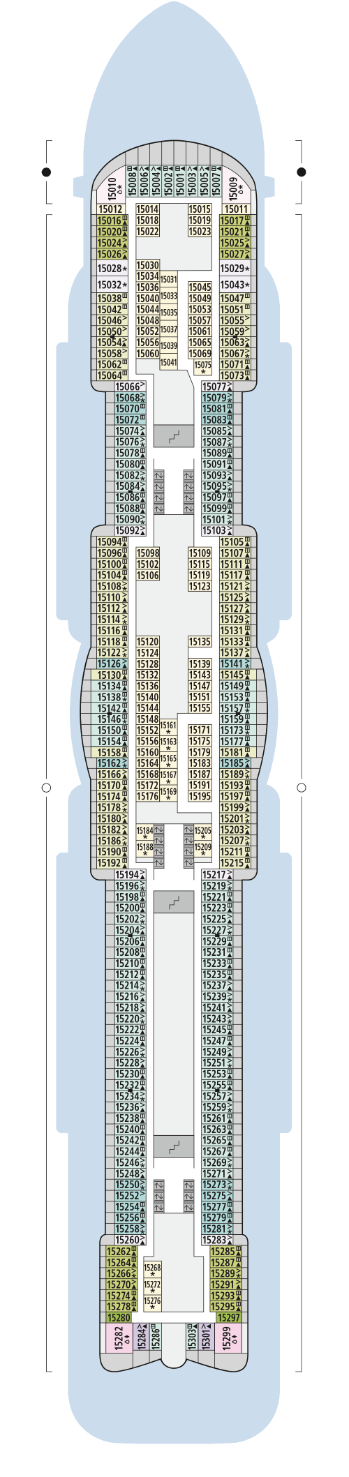 AIDAcosma - Deck 15 - Deckplan mit Kabinen