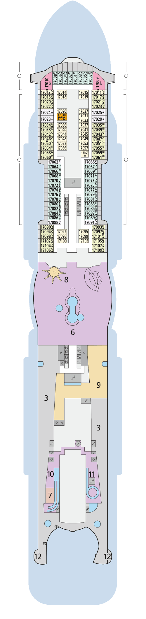 AIDAcosma - Deck 17 - Deckplan mit Kabinen