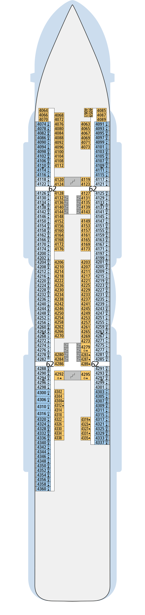 AIDAcosma - Deck 4 - Deckplan mit Kabinen