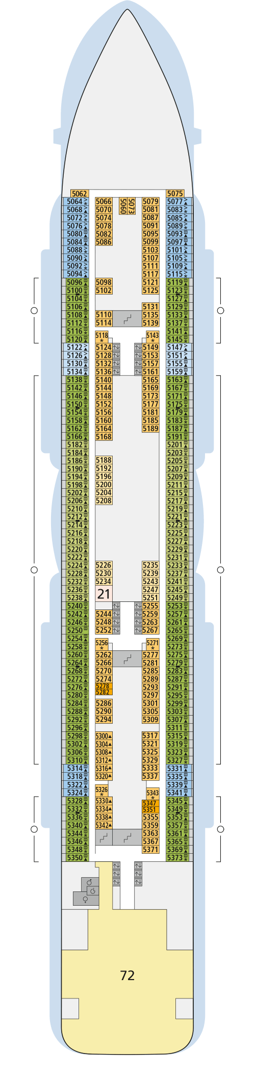 AIDAcosma - Deck 5 - Deckplan mit Kabinen