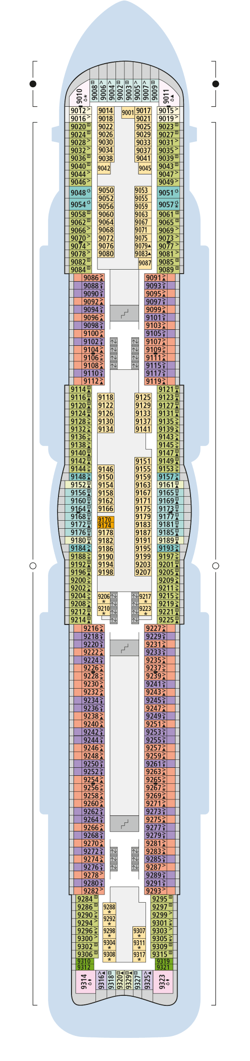 AIDAcosma - Deck 9 - Deckplan mit Kabinen