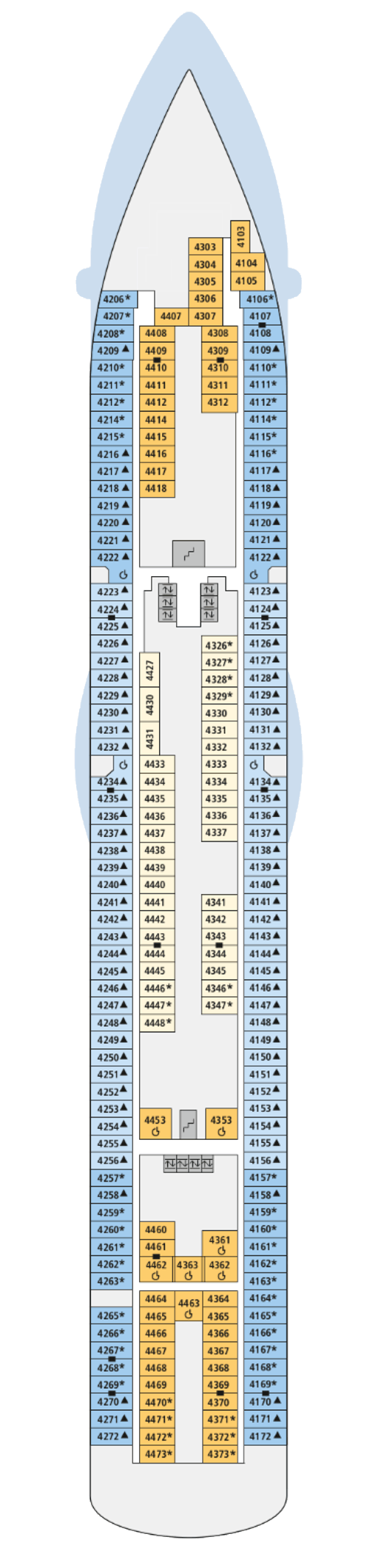 AIDAdiva - Deck 4 - Deckplan mit Kabinen