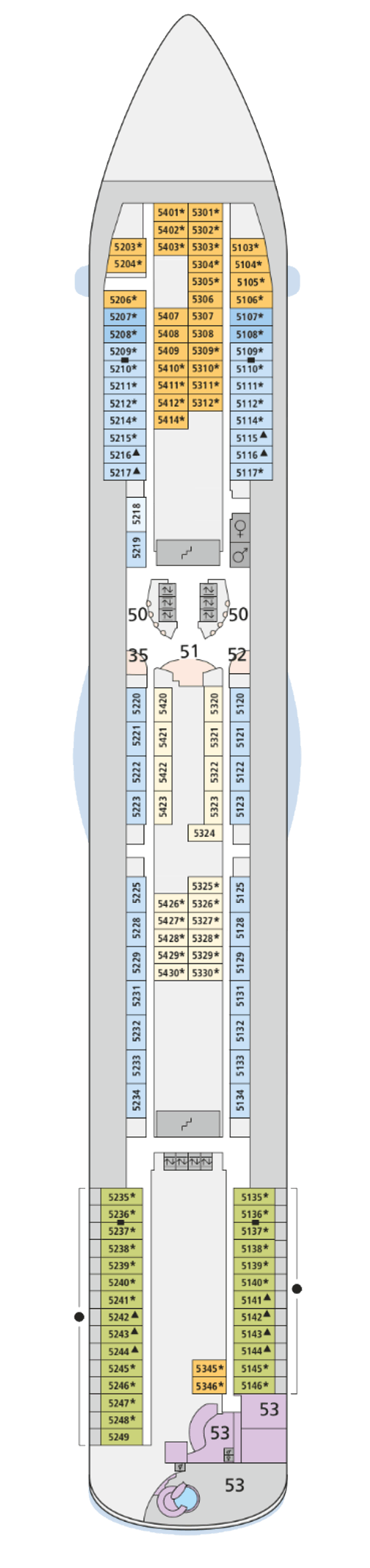 AIDAdiva - Deck 5 - Deckplan mit Kabinen
