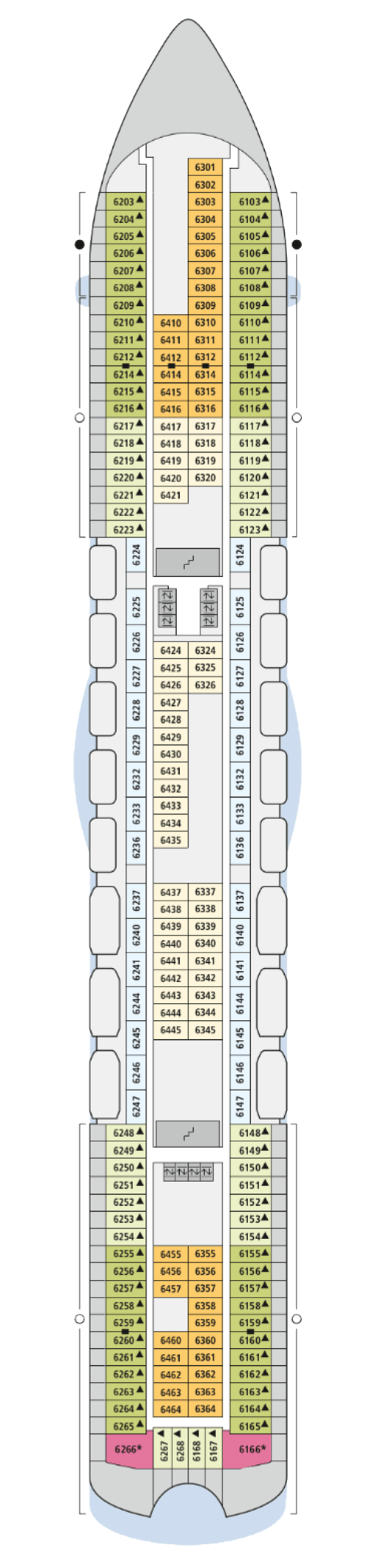 AIDAdiva - Deck 6 - Deckplan mit Kabinen