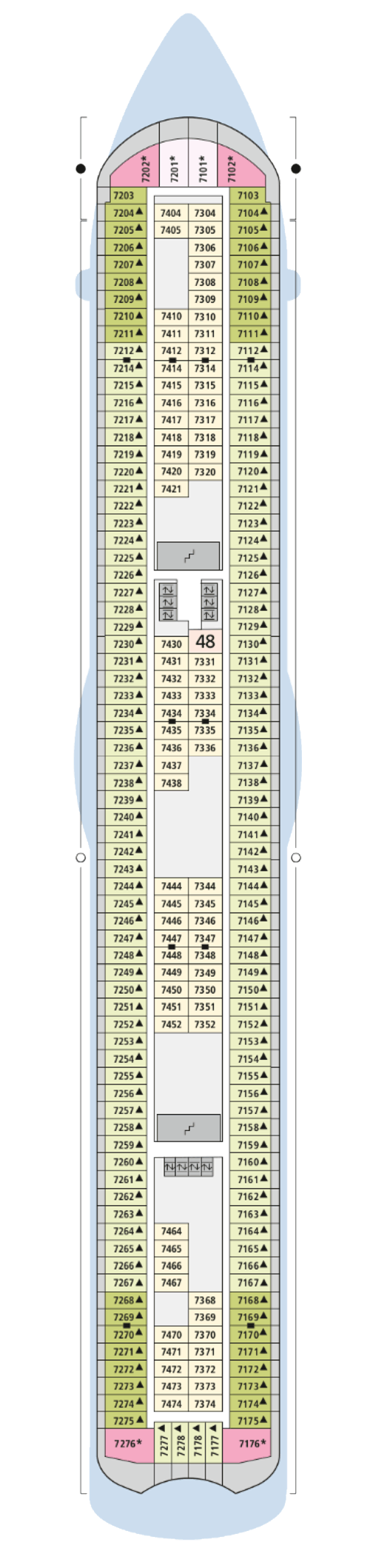 AIDAdiva - Deck 7 - Deckplan mit Kabinen
