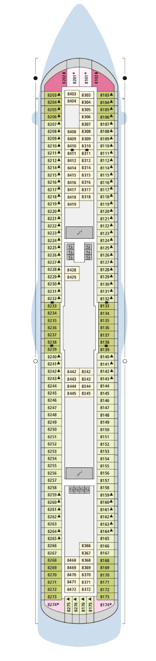 AIDAdiva - Deck 8 - Deckplan mit Kabinen