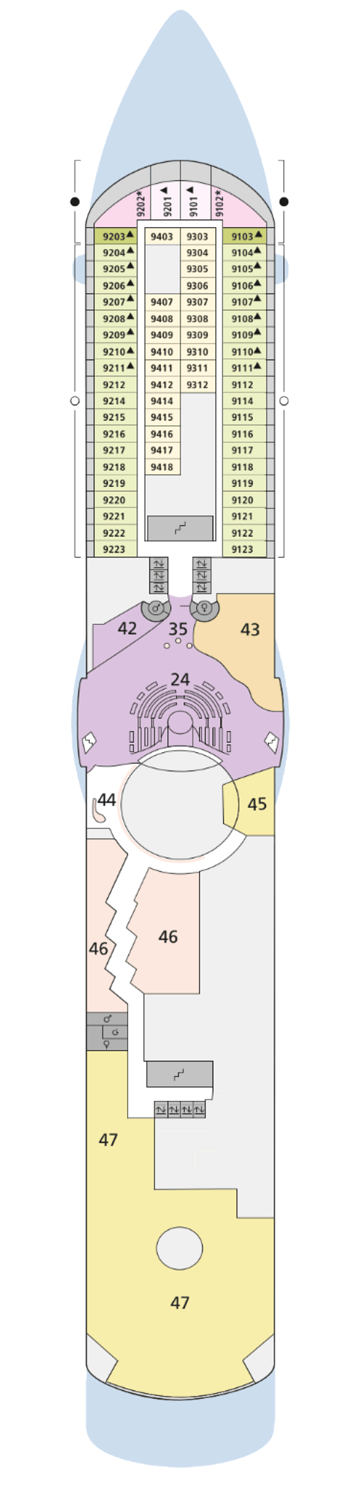 AIDAdiva - Deck 9 - Deckplan mit Kabinen