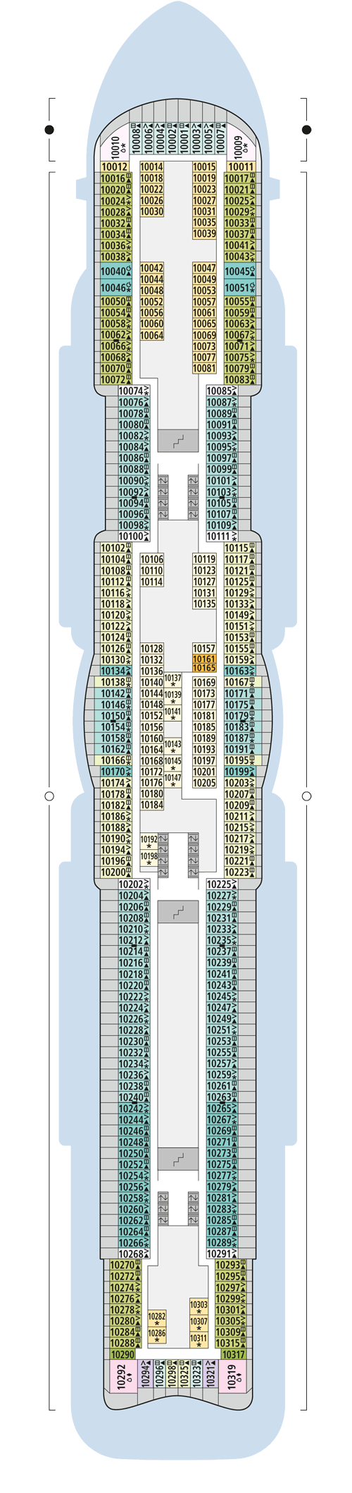 AIDAnova - Deck 10 - Deckplan mit Kabinen