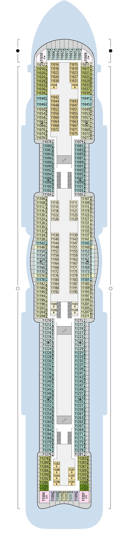 AIDAnova - Deck 11 - Deckplan mit Kabinen