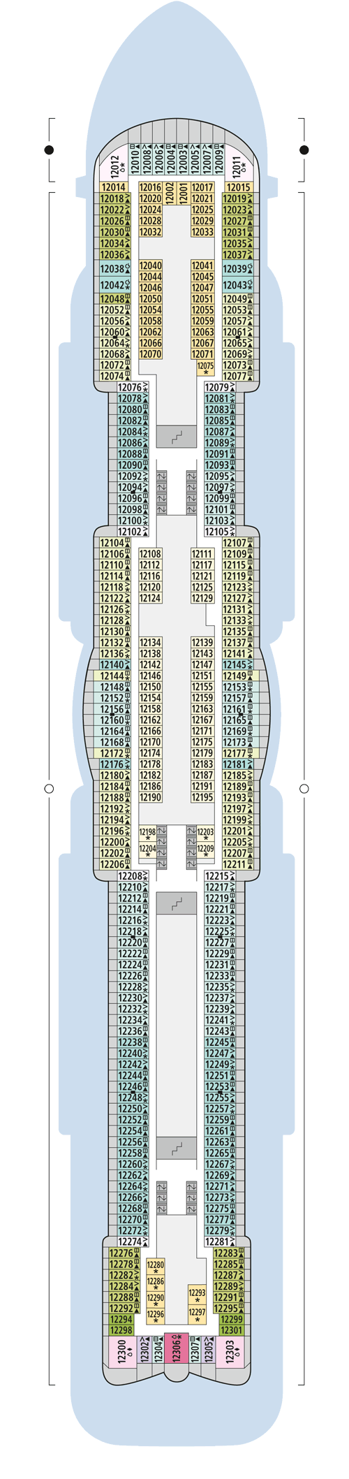 AIDAnova - Deck 12 - Deckplan mit Kabinen