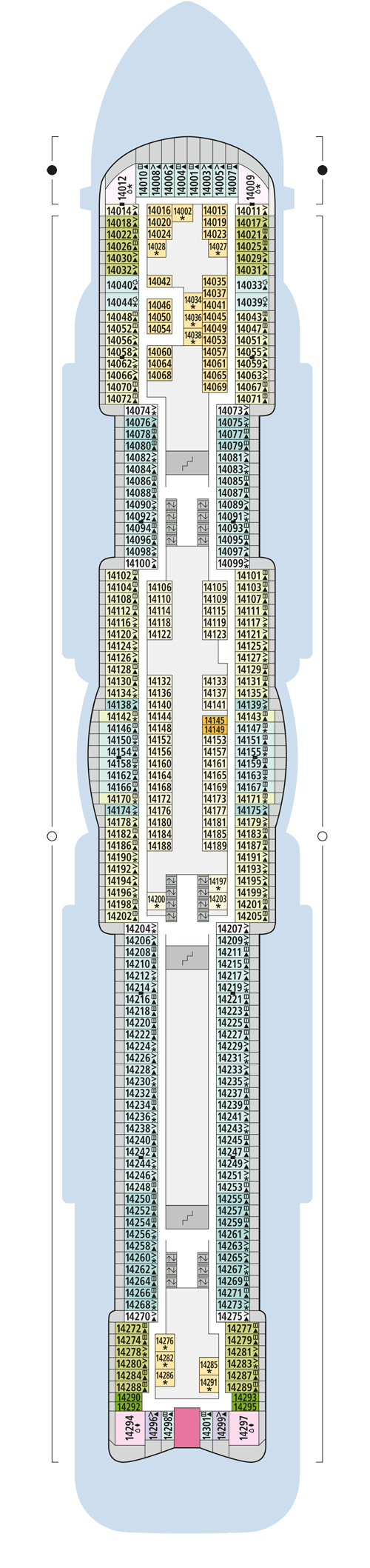 AIDAnova - Deck 14 - Deckplan mit Kabinen