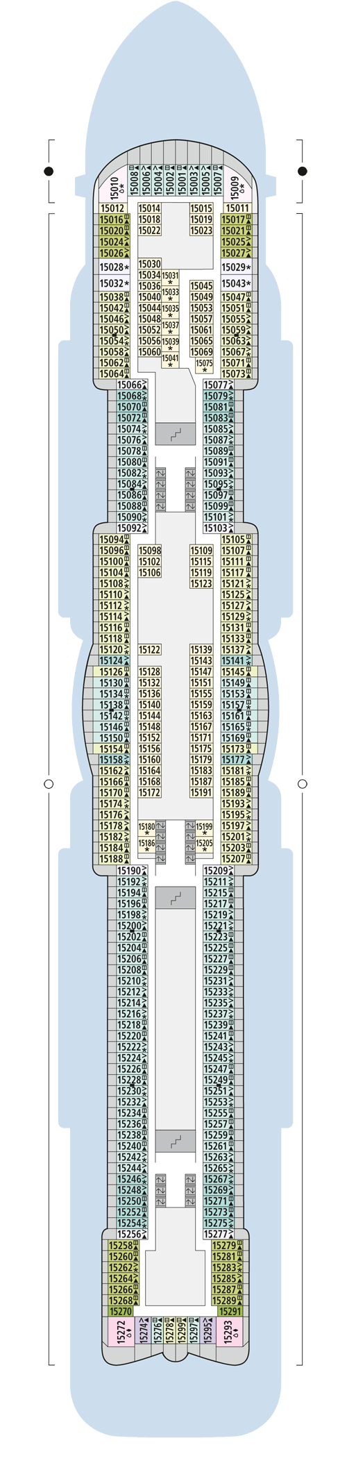 AIDAnova - Deck 15 - Deckplan mit Kabinen