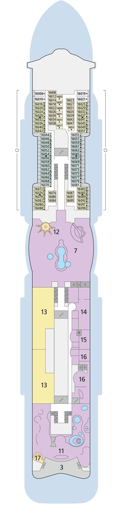 AIDAnova - Deck 16 - Deckplan mit Kabinen