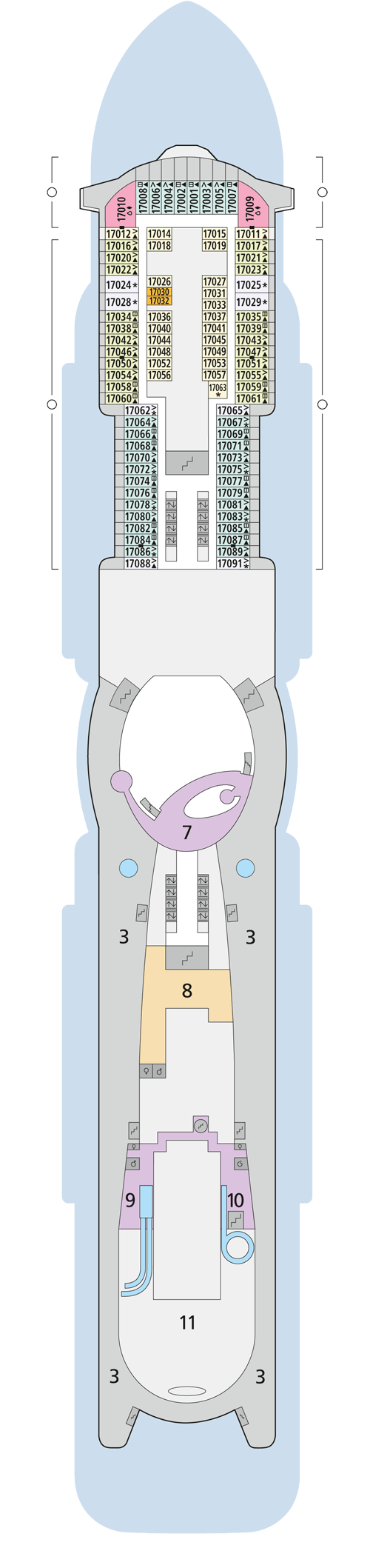 AIDAnova - Deck 17 - Deckplan mit Kabinen