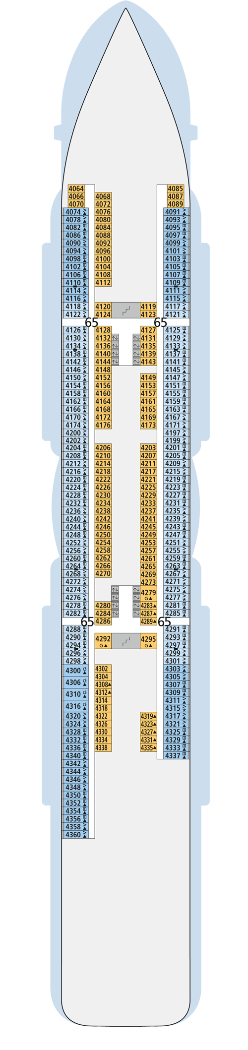 AIDAnova - Deck 4 - Deckplan mit Kabinen