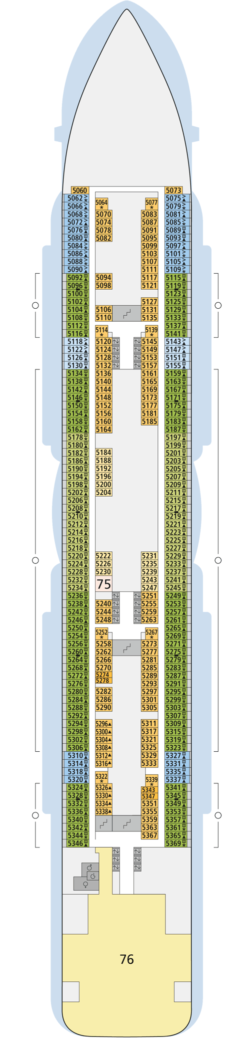 AIDAnova - Deck 5 - Deckplan mit Kabinen