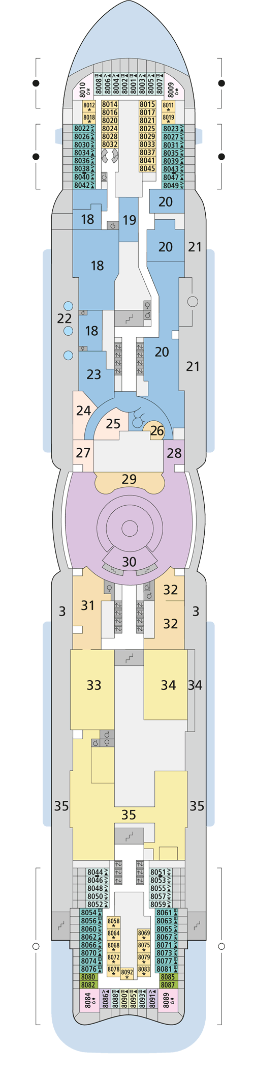 AIDAnova - Deck 8 - Deckplan mit Kabinen