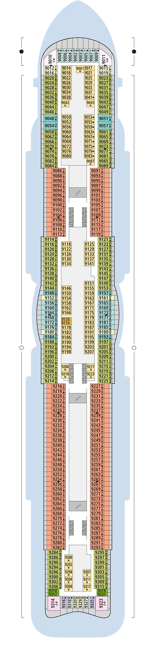 AIDAnova - Deck 9 - Deckplan mit Kabinen