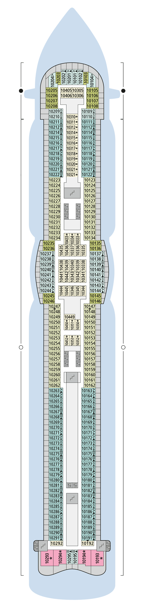 AIDAperla - Deck 10 - Deckplan mit Kabinen