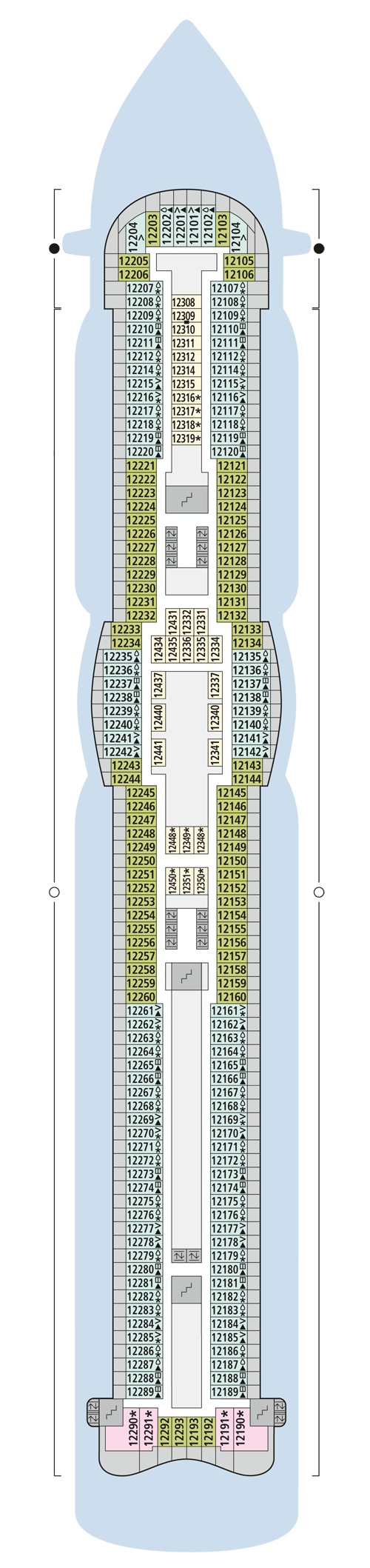 AIDAperla - Deck 12 - Deckplan mit Kabinen