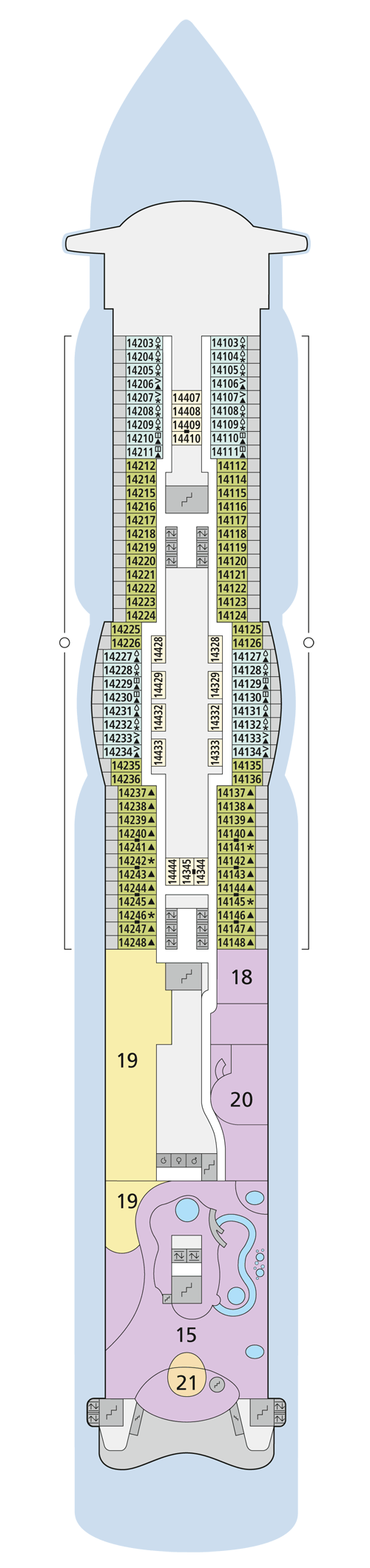 AIDAperla - Deck 14 - Deckplan mit Kabinen