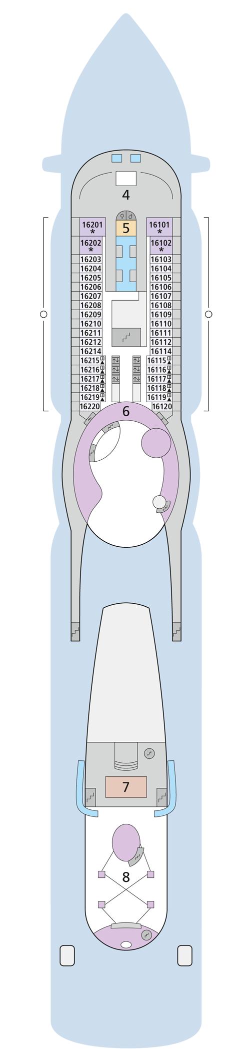 AIDAperla - Deck 16 - Deckplan mit Kabinen