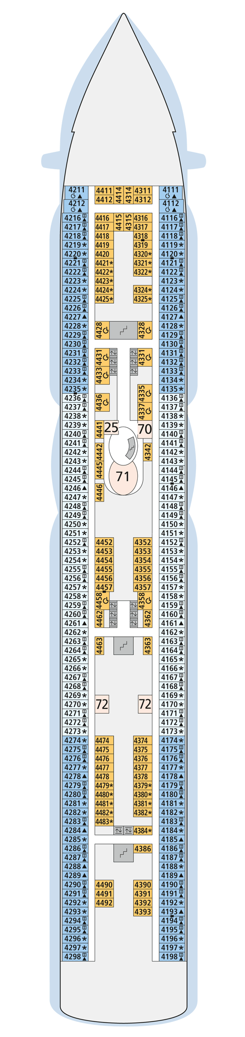 AIDAperla - Deck 4 - Deckplan mit Kabinen