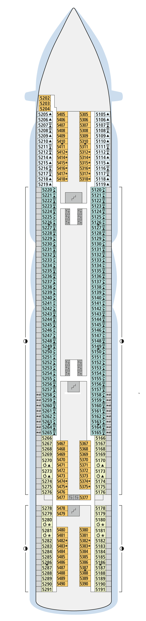 AIDAperla - Deck 5 - Deckplan mit Kabinen