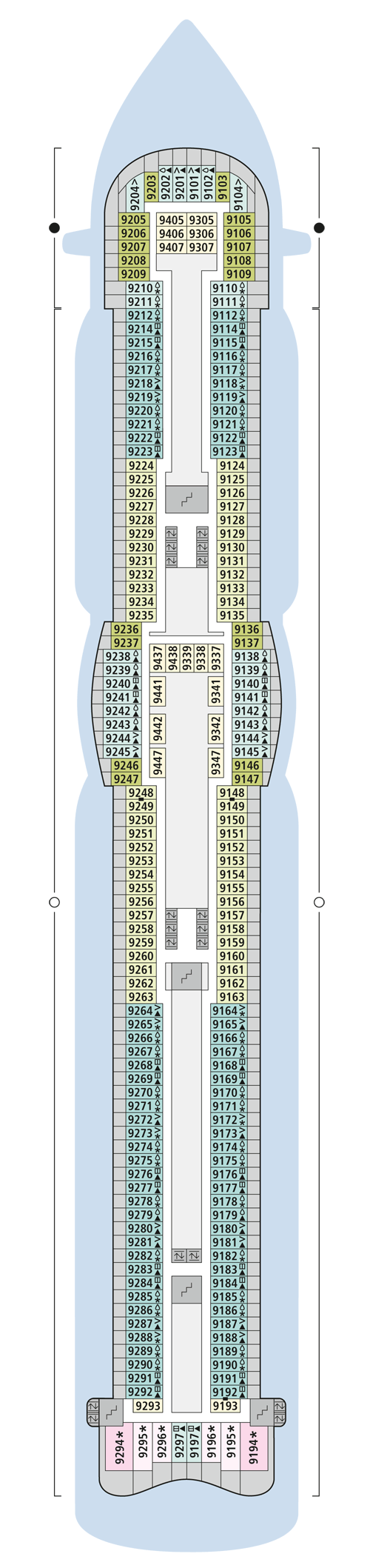 AIDAperla - Deck 9 - Deckplan mit Kabinen