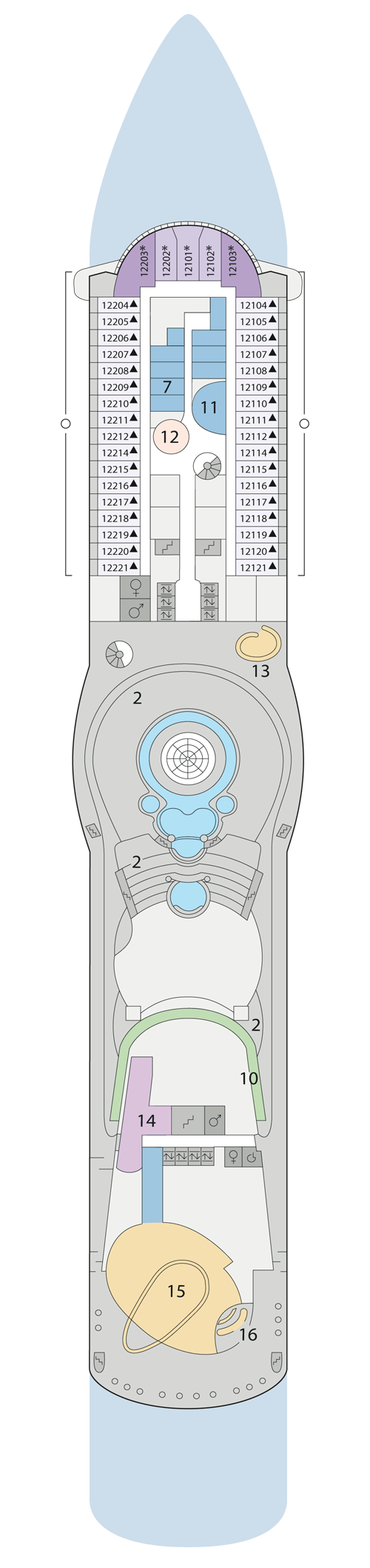 AIDAsol - Deck 12 - Deckplan mit Kabinen