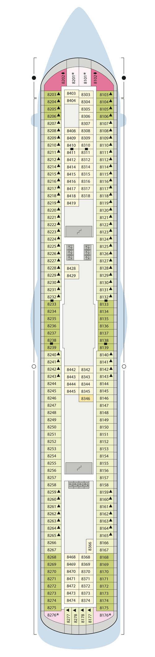 AIDAsol - Deck 8 - Deckplan mit Kabinen