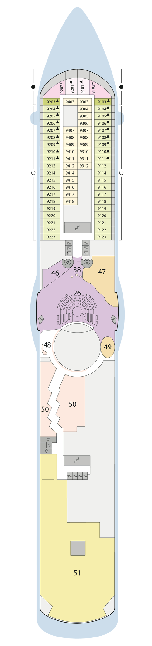AIDAsol - Deck 9 - Deckplan mit Kabinen