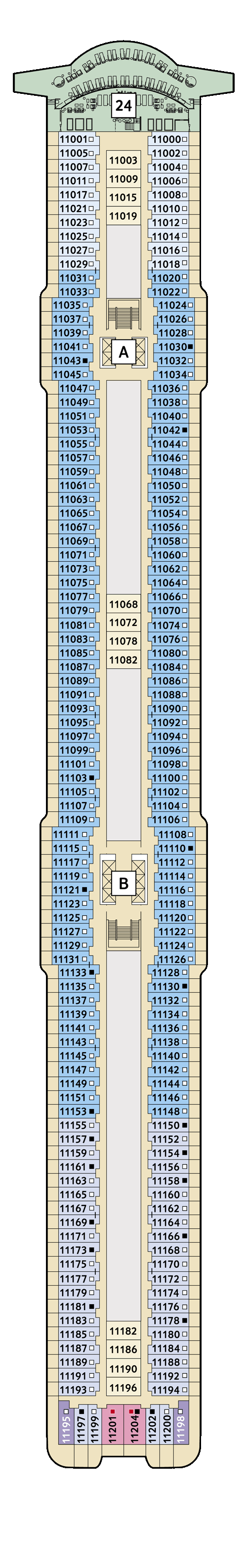 Mein Schiff 2 - Deck 11 - Deckplan mit Kabinen