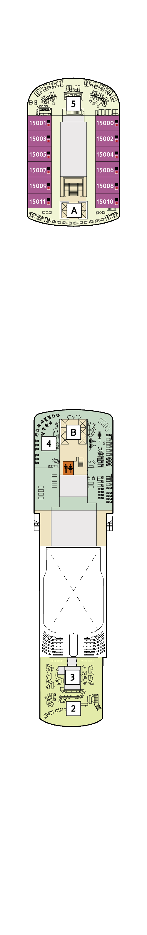 Mein Schiff 2 - Deck 15 - Deckplan mit Kabinen