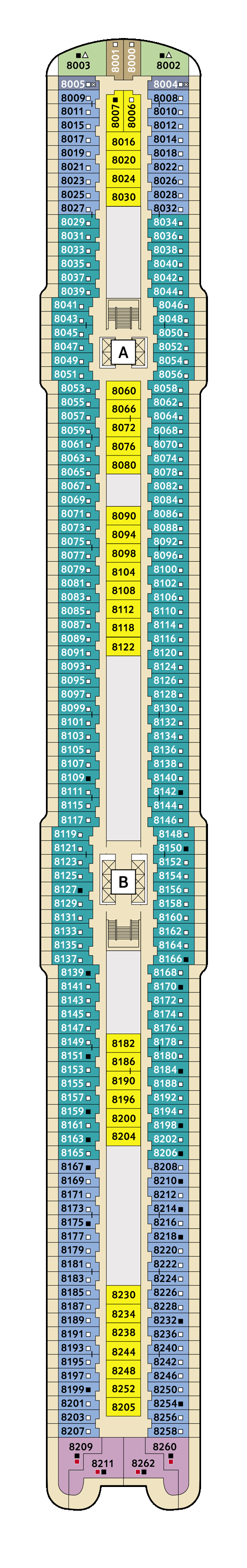 Mein Schiff 2 - Deck 8 - Deckplan mit Kabinen