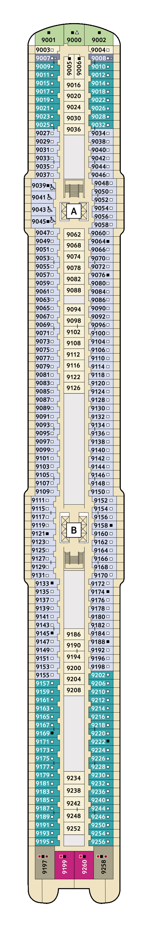 Mein Schiff 2 - Deck 9 - Deckplan mit Kabinen