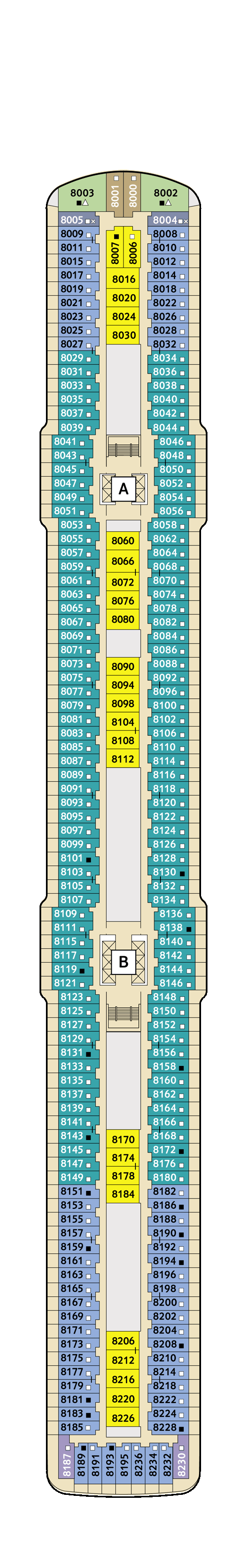 Mein Schiff 3 - Deck 8 - Deckplan mit Kabinen