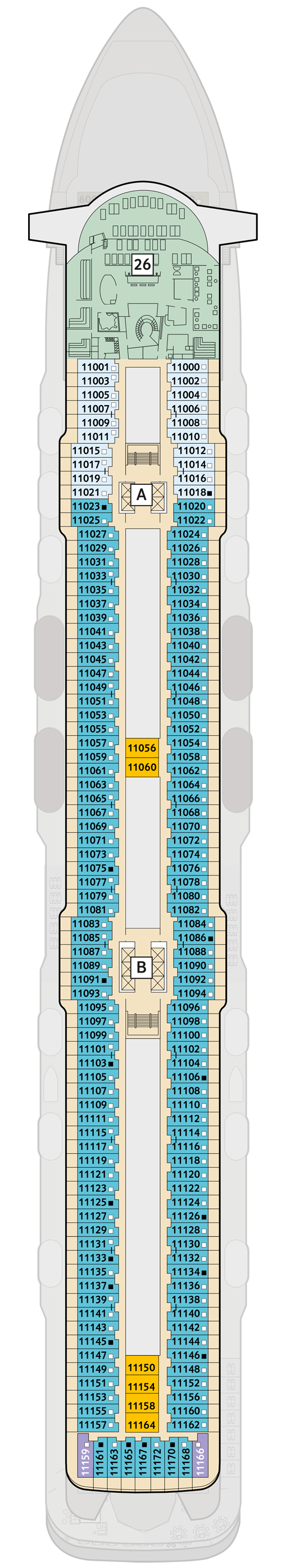 Mein Schiff 6 - Deck 11 - Deckplan mit Kabinen