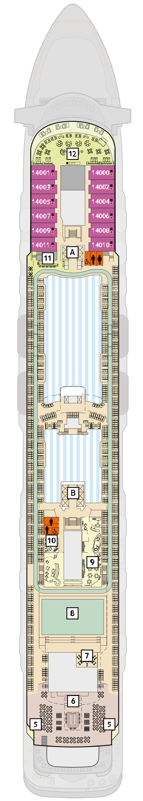 Mein Schiff 6 - Deck 14 - Deckplan mit Kabinen