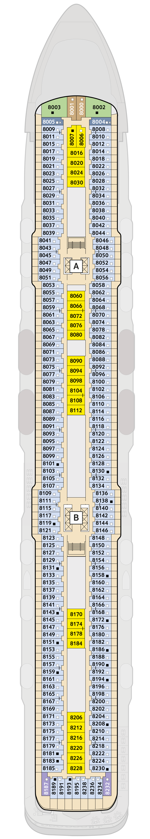 Mein Schiff 6 - Deck 8 - Deckplan mit Kabinen