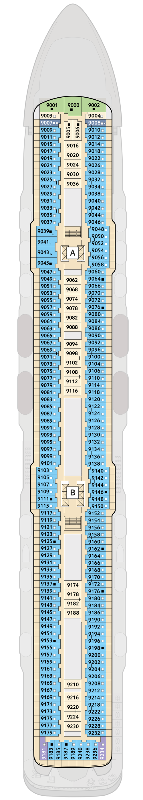 Mein Schiff 6 - Deck 9 - Deckplan mit Kabinen