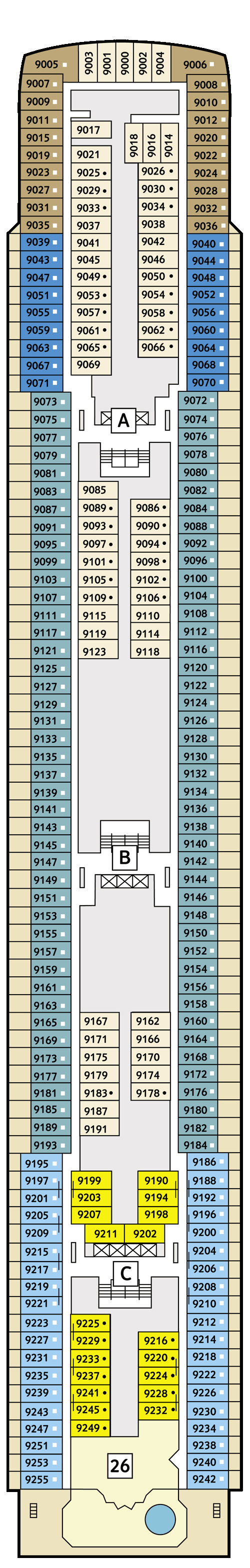 Mein Schiff Herz - Deck 9 - Deckplan mit Kabinen